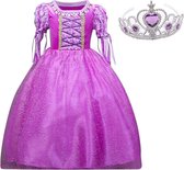 Sprookjes jurk Raponsje Prinsessen jurk verkleedjurk Deluxe 116-122 (120) paars + kroon verkleedkleding