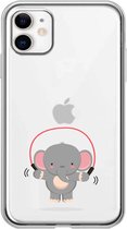 Apple Iphone 11 transparant siliconen olifant hoesje - Olifantje touwtje springen