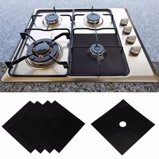 4 Protections Cuisinière Gaz Aluminium - Ignifuge Réutilisable - 23x23cm - Parodi & Parodi