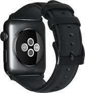 Compatible apple watch bandjes - By Qubix - Luxe Echt Lederen bandje - Zwart - Geschikt voor Apple Watch 42mm / 44mm / 45mm - Apple watch series 3/4/5/6/7