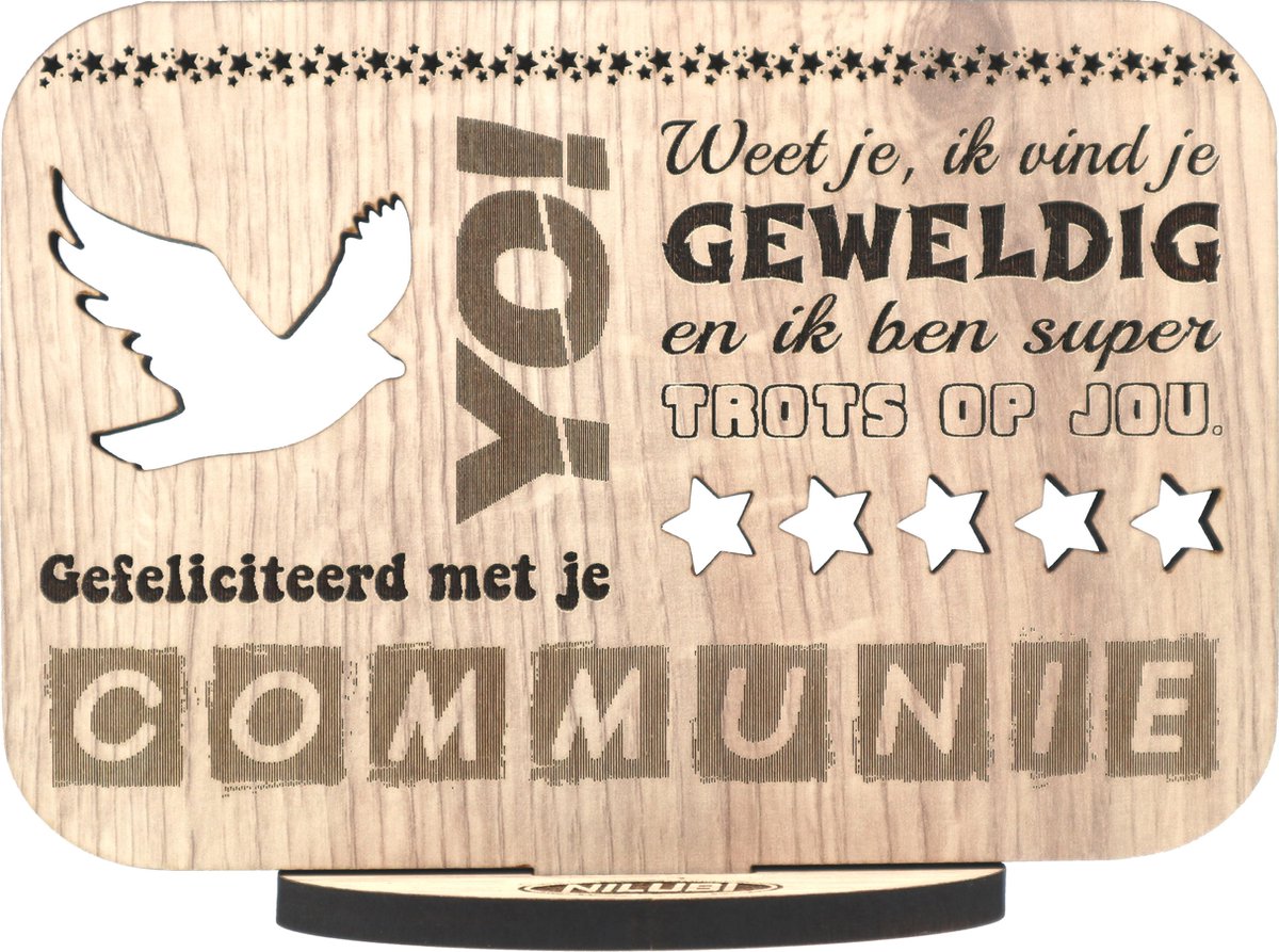 Originele houten wenskaart - kaart van hout - Felicitaties communie -  Gefeliciteerd... | bol.com