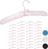 Relaxdays 40x kledinghangers satijn - gepolsterd - kleerhangers - stof - roze - hangers