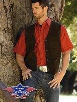 Western Gilet, 100% Leer, ALABAMA Stars & Stripes Chocolade bruin M