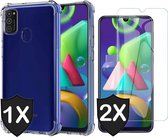 Samsung M21 Hoesje en 2x Samsung M21 Screenprotector - Samsung Galaxy M21 Hoesje Transparant Shock Proof Case + 2x Screen Protector Glas