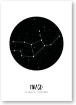 Sterrenbeeld poster Maagd | A3 formaat | zwart-wit | MOODZ design