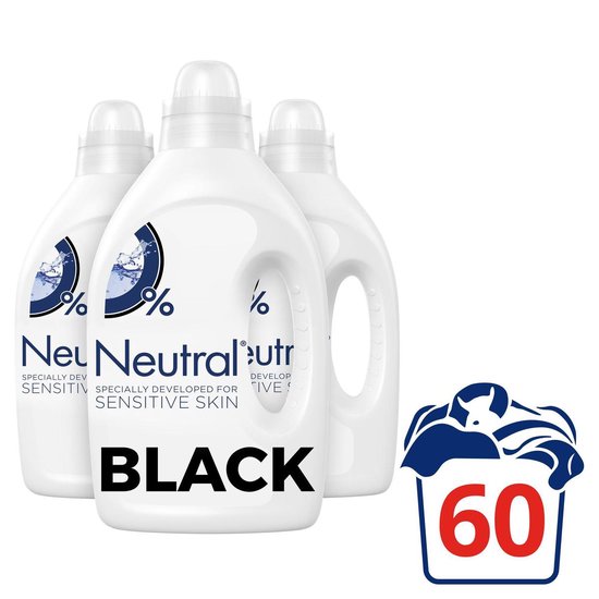 Neutral Parfumvrij Zwart Vloeibaar Wasmiddel - 3 x 20 wasbeurten - Voordeelverpakking