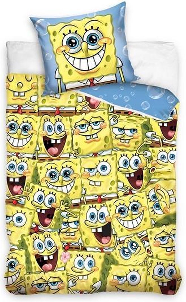 Spongebob Faces Everywhere Dekbedovertrek - Eenpersoons - 140x200 cm - Geel  | bol.com