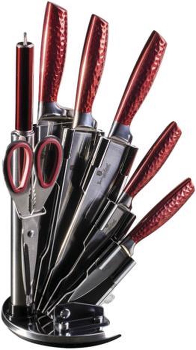 Berlinger Haus - Messenset met standaard - 8 delig - burgundy line - rood