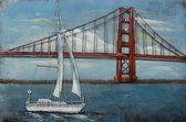 3D art Metaalschilderij San Fransisco - schilderij zeilen - Zeilboot Golden Gate Bridge - 120x80
