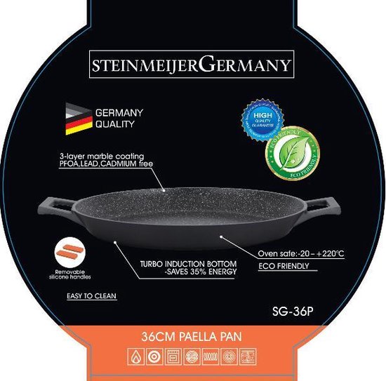 SteinMeijerGermany Paella Pan - Marmer coating - zwart- 36 cm- voor Inductie en oven