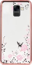 ADEL Siliconen Back Cover Softcase Hoesje Geschikt voor Samsung Galaxy A8 Plus (2018) - Bling Glimmend Vlinder Bloemen Roze