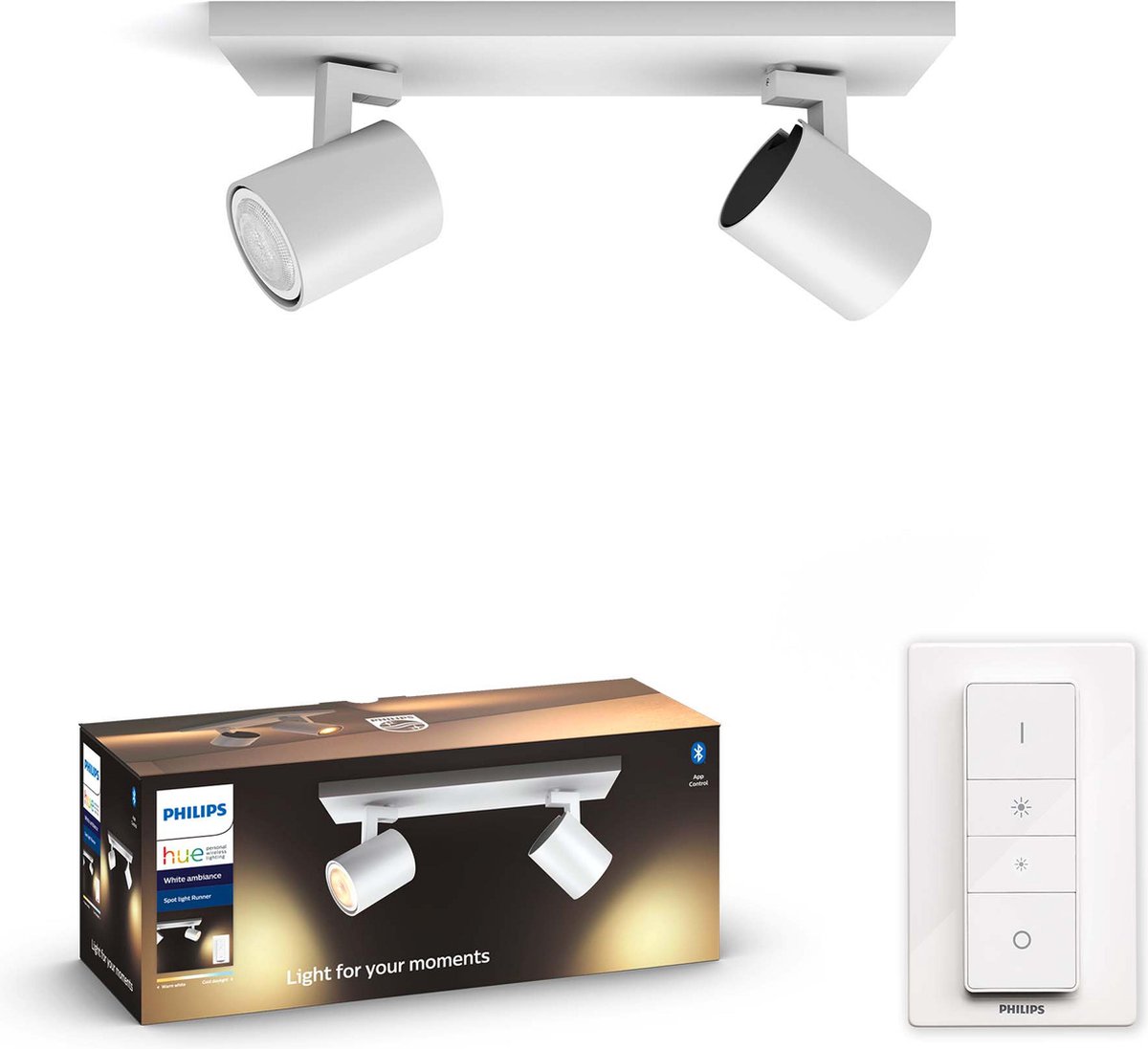 Philips Hue Runner Opbouwspot - White Ambiance - GU10 - Wit - 2 x5,5W - Bluetooth - Philips Hue