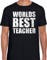 Worlds best teacher / werelds beste leraar cadeau t-shirt zwart heren - verjaardag kado t-shirt voor een leraar - bedankje / cadeau t-shirts M