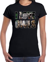 I love owls / uilen dieren t-shirt zwart dames 2XL