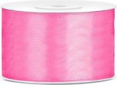1x Hobby/decoratie roze satijnen sierlinten 3,8 cm/38 mm x 25 meter - Cadeaulint satijnlint/ribbon - Roze linten - Hobbymateriaal benodigdheden - Verpakkingsmaterialen