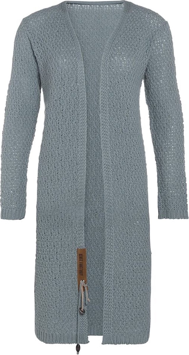 Knit Factory Luna Lang Gebreid Vest Stone Green - Gebreide dames cardigan - Lang vest tot over de knie - Groen damesvest gemaakt uit 30% wol en 70% acryl - 40/42
