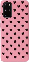 ADEL Siliconen Back Cover Softcase Hoesje Geschikt voor Samsung Galaxy S20 Plus - Hartjes Roze Zwart