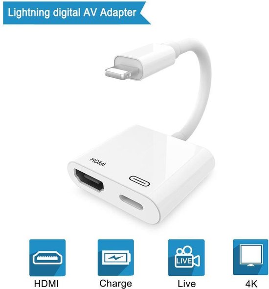 NÖRDIC LGN-101 Lightning naar HDMI adapter - 10 cm - Wit