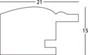 Schematische tekening van een fotolijstprofiel met afmetingen 15 mm en 21 mm.