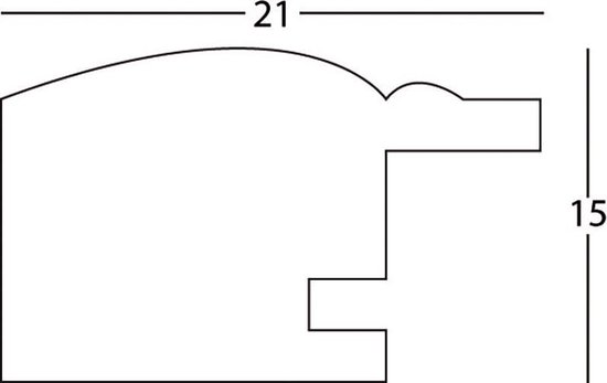 Schematische tekening van een fotolijstprofiel met afmetingen 15 mm en 21 mm.