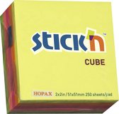 Stick'n Kubus - 50x50mm, neon ass. 5 kleuren, 250 sticky notes