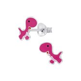 Joy|S - Zilveren dino oorbellen roze dinosaurus