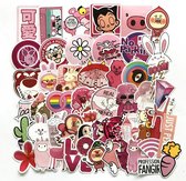 Sticker set voor laptop of andere voorwerpen - Stickerset van 50 stuks - Roze schattige stickers - Voor meisjes