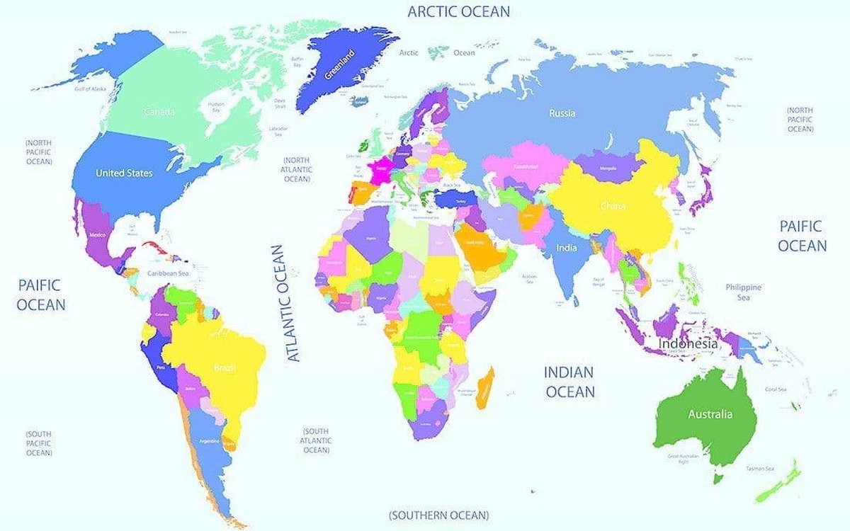 Vliesfotobehang Fotobehang 5 Banen, Wereld Map Art.16081