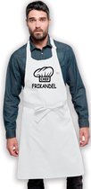 Keukenschort Chef Frikandel - Heren Dames - Horecakwaliteit - One size - Verstelbaar - Wasbaar - Cadeau BBQ Feest - Wit