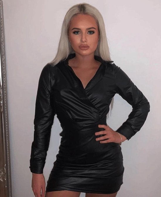 Parisian PU Wrapover Front Bodycon Mini Dress - Femmes - Noir PU Wrapover Front Bodycon Mini Dress - Femmes - Noir Femmes Robe Taille UK12-EU38