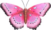 Tuindecoratie vlinder van metaal roze/zwart 37 cm - Metalen schutting decoratie vlinders - Dierenbeelden tuindecoratie