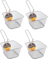 4x stuks zilver patat/snack serveermandjes/frietmandjes 14 cm - Tafeldecoratie - Patat/snack serveren in een mandje