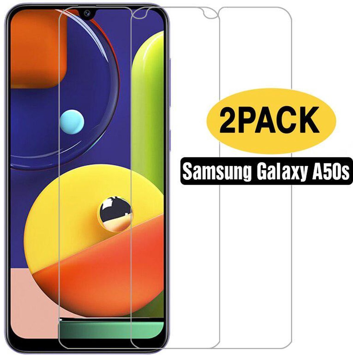 Screenprotector geschikt voor Samsung Galaxy A50S Screenprotector - 2X Tempered Glass - 9H Anti Shock - 2Pack voordeelpack - EPICMOBILE