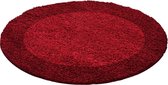 Himalaya Basic Rond Shaggy Kader vloerkleed Rood Hoogpolig- 200 CM ROND.