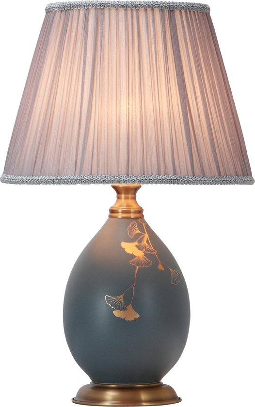 Fine Asianliving Chinese Tafellamp Porselein Ginkgo Grijs Handgeschilderd D16xH51cm