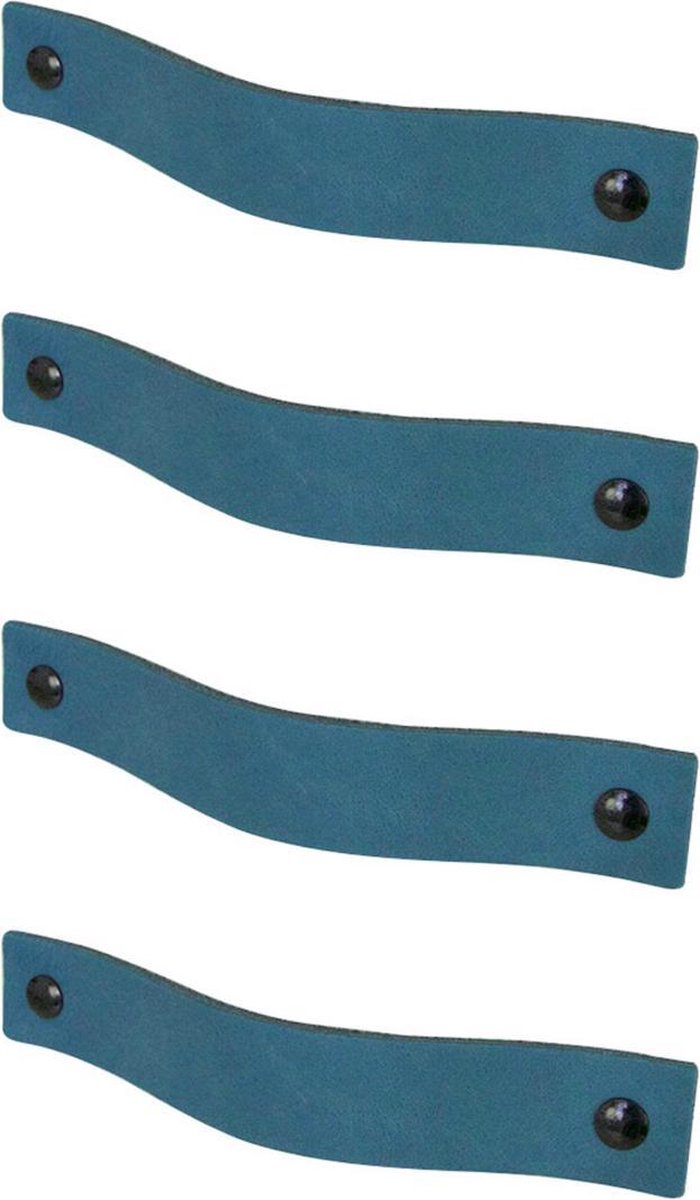 4x Leren handgrepen 'platte greep' XS - PETROL (12,6 x 2,5 cm) - incl. 3 kleuren schroefjes (handgreepjes - leren grepen - greepjes - leren lusjes)