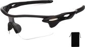 Premium Fiets Zonnebril Heren - Fietsbril Heren - Bril Voor Wielrennen - Zwart en Transparant - Stootvast - Inclusief Bewaarzakje