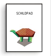 Postercity - Design Canvas Poster Pixel Schildpad / Safari Dieren / Kinderkamer / Dieren Poster / Babykamer - Kinderposter / Babyshower Cadeau / Muurdecoratie / 40 x 30cm / A3