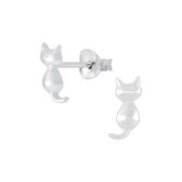 Joy|S - Zilveren kat poes oorbellen 5 x 10 mm