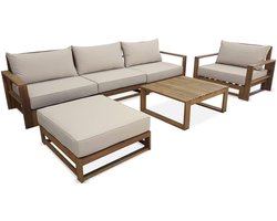 sweeek - Tuinset van hout voor 5 personen - mendoza - bank, fauteuils en salontafel van acacia, 6 modulaire elementen, design