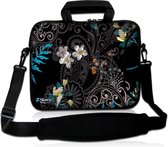 Laptoptas 15,6 inch zwart patroon bloemen - Sleevy