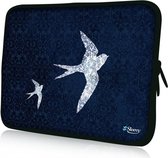 Sleevy 14 laptophoes blauw patroon en vogels - laptop sleeve - Sleevy collectie 300+ designs