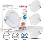 B.K.Licht - Inbouwspots badkamer - 3 stuks - witte LED spotjes inbouw - ronde - IP44 - wit - Ø11.5cm - 3.000 Kelvin - 600 Lm - 6W