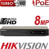 Hikvison NVR / bewakingscamerasysteem met 4 kanalen, IP, PoE, 8 MP megapixel, 2,8 mm domecamera, voor digitale netwerken buitenshuis, nachtzicht, DS-7604NI-K1 / 4P DS-2CD2185FWD-I