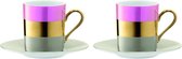 L.S.A. Bangle Koffiekop en Schotel - Porselein - Set van 2 Stuks - Metallic Pink