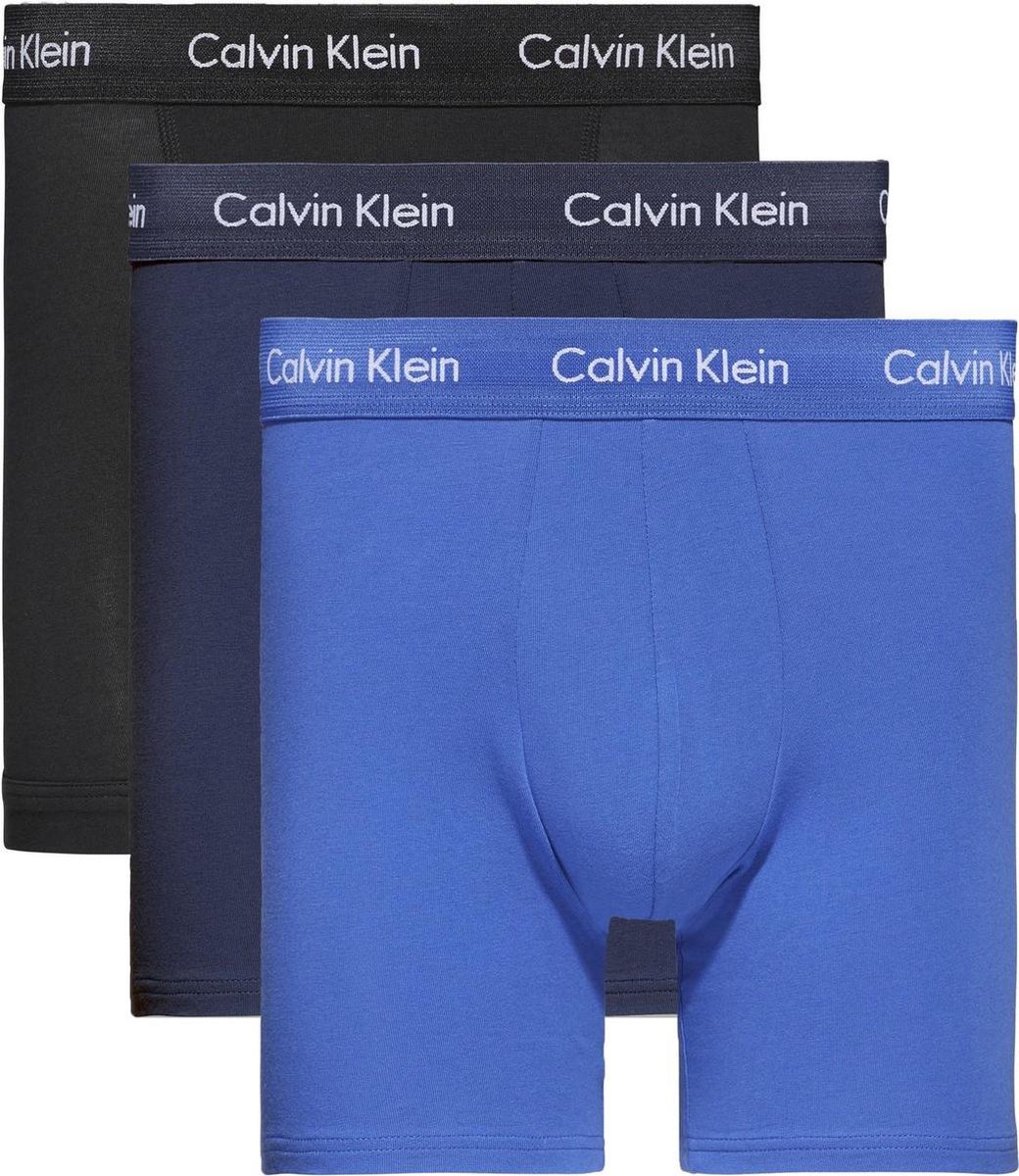 Calvin Klein Boxer Brief 3-Pack - Heren Onderbroek - Blauw/Donkerblauw/Zwart  - Maat M | bol.com