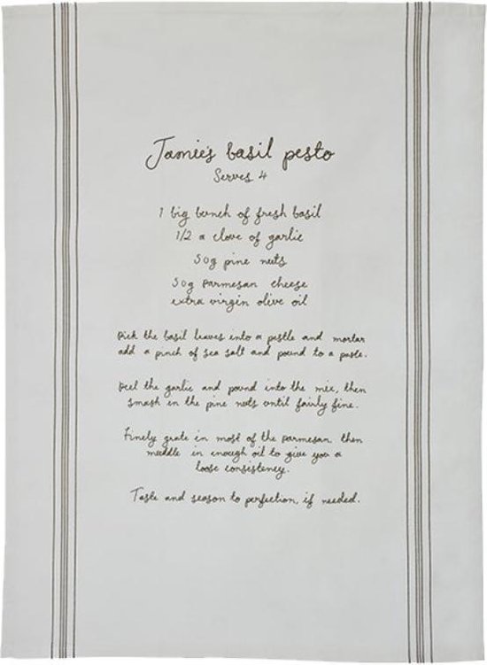 Jamie Oliver theedoek met recept Jamies Basil Pesto bol