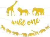 Jungle Decoratie Slinger - Wild One Papieren Vlaggenlijn - Kinderkamer versiering - Safari Kinderfeestje - Tropische Kinderverjaardag - Dieren Feestartikelen - Leeuwen / Giraffen /