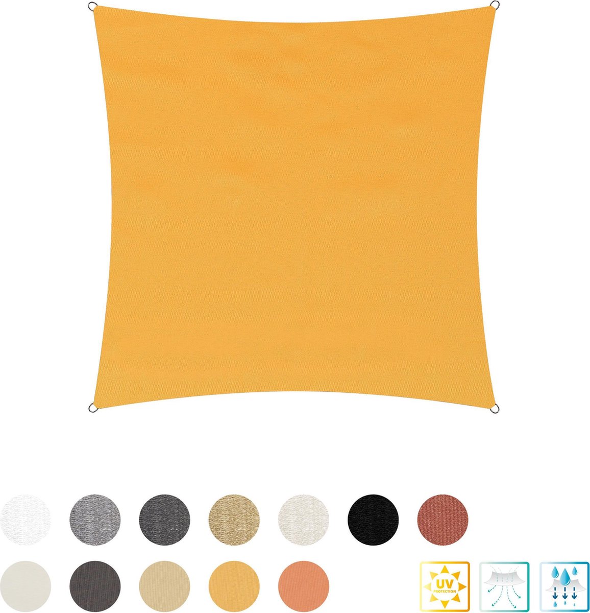 Vierkante luifel van Lumaland incl. spankoorden|polyester met dubbele pu-laag | Vierkant 3 x 3 m| 160 g/m² - geel