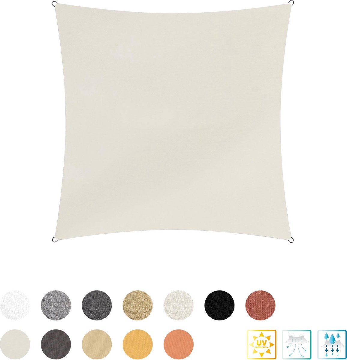 Vierkante luifel van Lumaland incl. spankoorden|polyester met dubbele pu-laag | Vierkant 3 x 3 m| 160 g/m² - ivoor